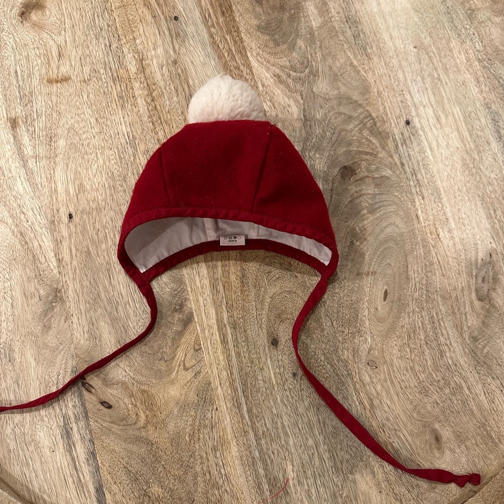 Briar Baby Wool Red Pompon Bonnet Size 3-6 Months